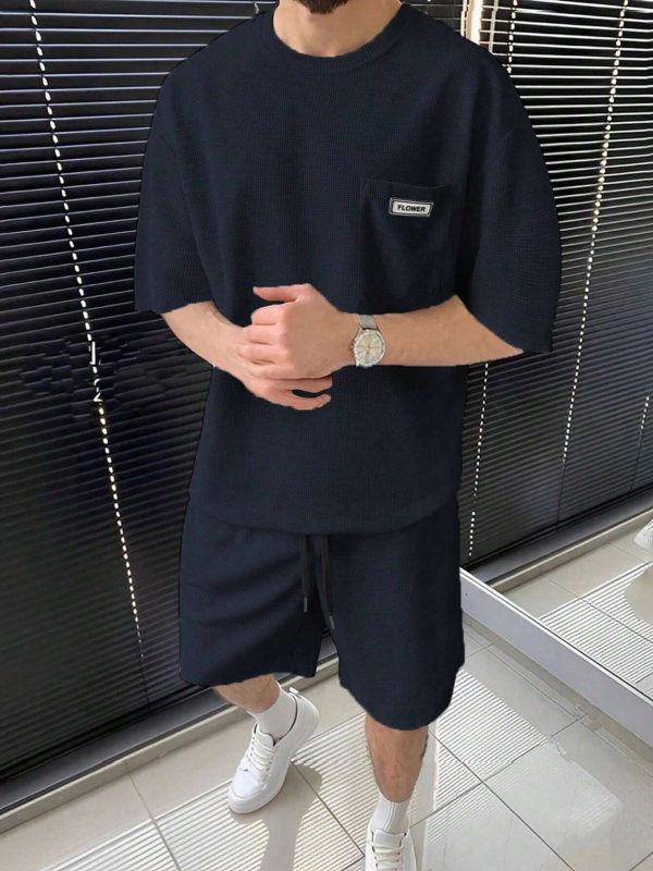 Suvine uus vabaaja ülikond Meeste lühikeste varrukatega lühikesed püksid Meeste noorte ühevärviline taskuga T-särk Rõivad ME2-MA1