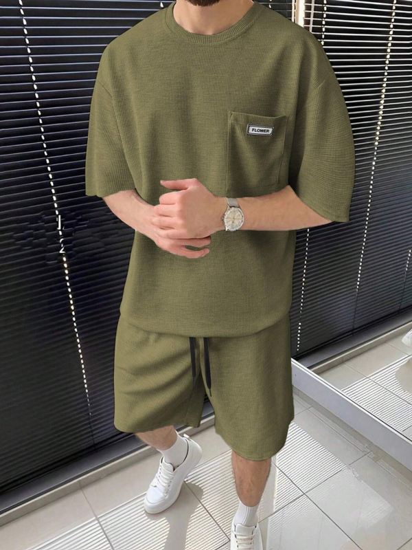 Suvine uus vabaaja ülikond Meeste lühikeste varrukatega lühikesed püksid Meeste noorte ühevärviline taskuga T-särk Rõivad ME2-MA1