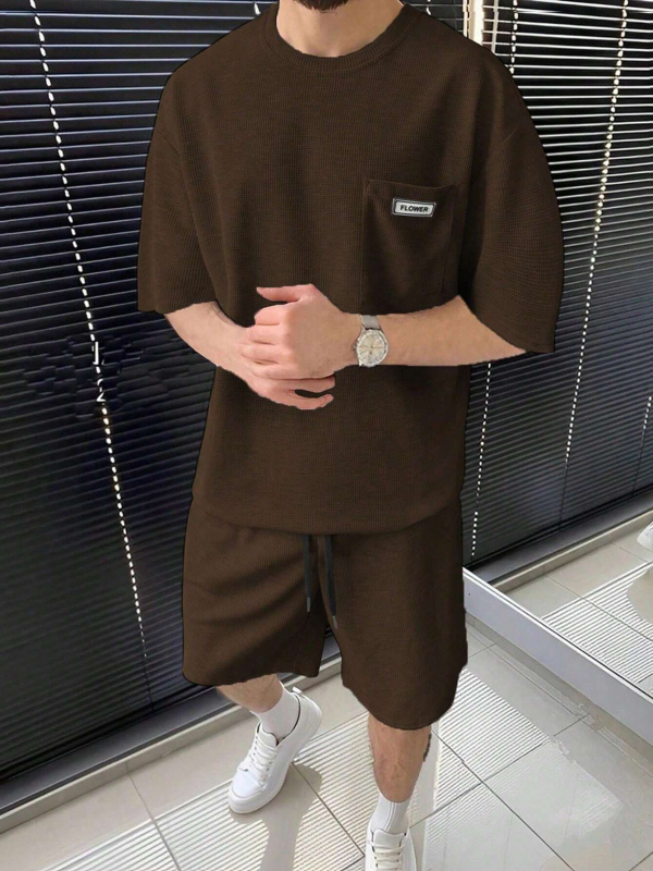 Suvine uus vabaaja ülikond Meeste lühikeste varrukatega lühikesed püksid Meeste noorte ühevärviline taskuga T-särk Rõivad ME2-MA1