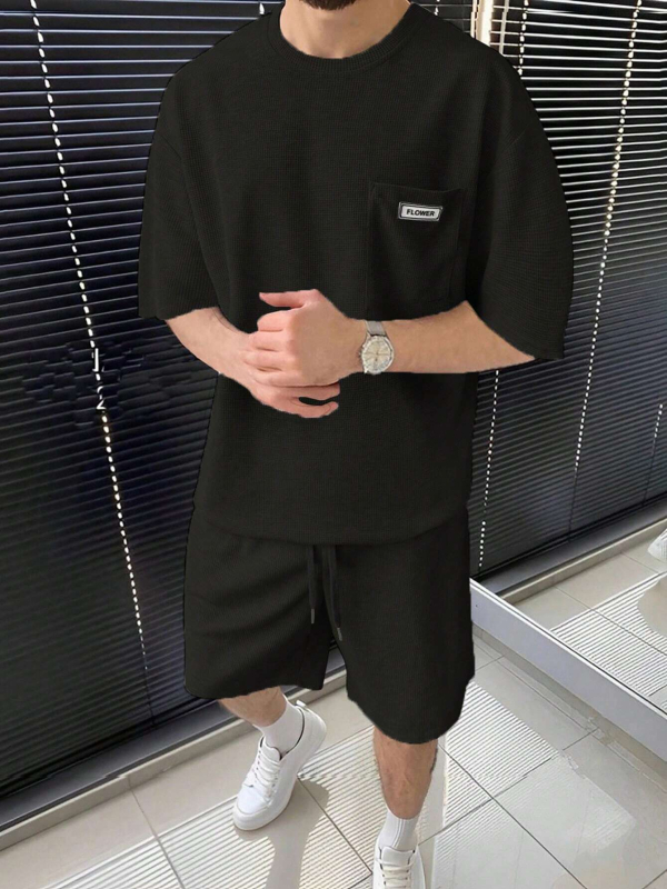 Suvine uus vabaaja ülikond Meeste lühikeste varrukatega lühikesed püksid Meeste noorte ühevärviline taskuga T-särk Rõivad ME2-MA1