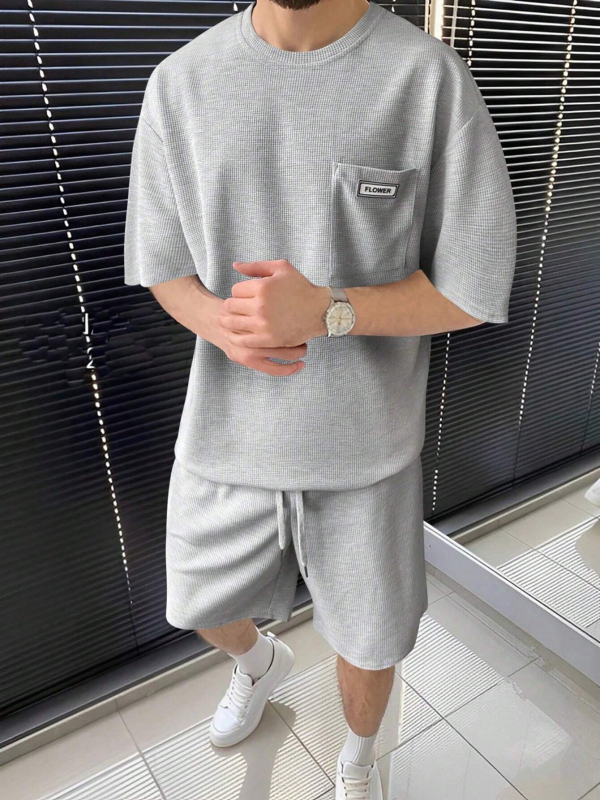 Suvine uus vabaaja ülikond Meeste lühikeste varrukatega lühikesed püksid Meeste noorte ühevärviline taskuga T-särk Rõivad ME2-MA1