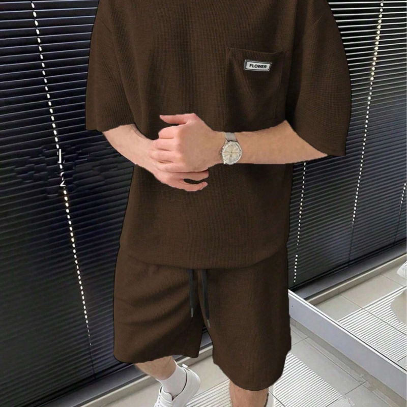 Suvine uus vabaaja ülikond Meeste lühikeste varrukatega lühikesed püksid Meeste noorte ühevärviline taskuga T-särk Rõivad ME2-MA1