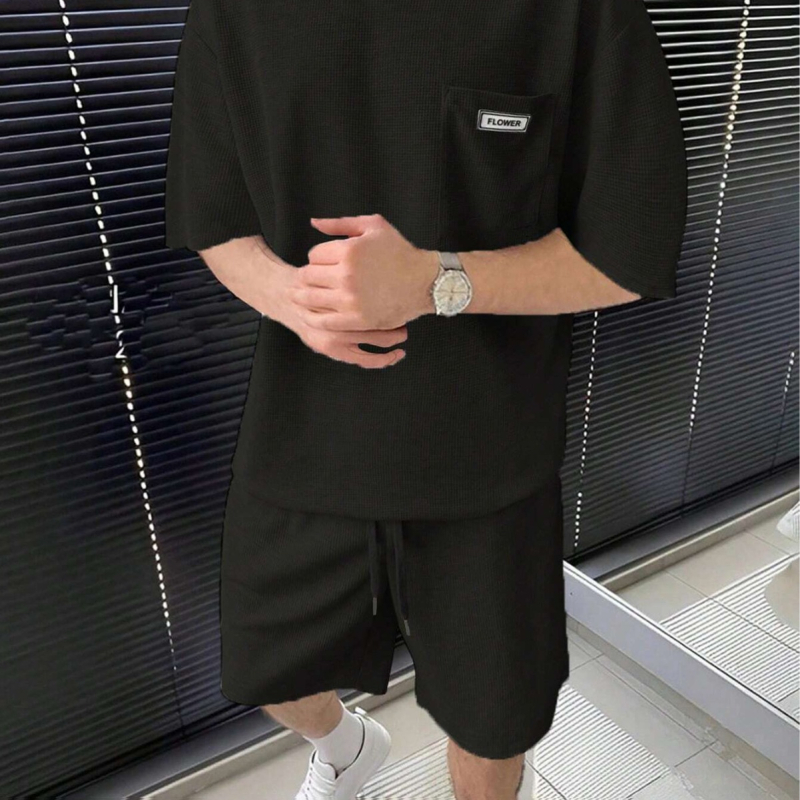 Suvine uus vabaaja ülikond Meeste lühikeste varrukatega lühikesed püksid Meeste noorte ühevärviline taskuga T-särk Rõivad ME2-MA1