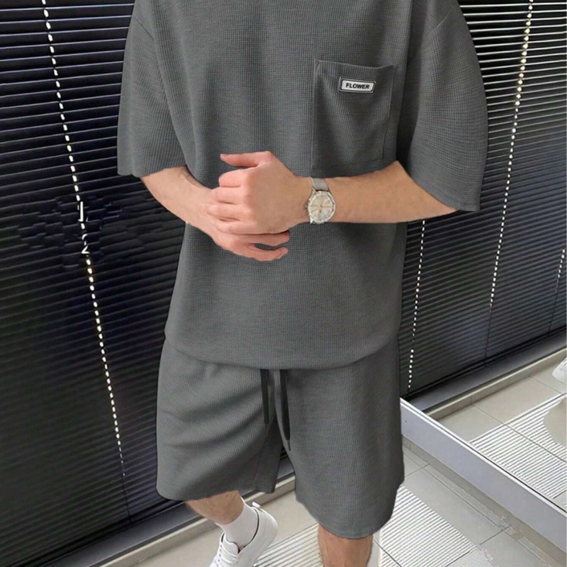Suvine uus vabaaja ülikond Meeste lühikeste varrukatega lühikesed püksid Meeste noorte ühevärviline taskuga T-särk Rõivad ME2-MA1
