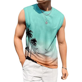 Tarpvalstybiniai 2025 m. Europos ir Amerikos vasaros nauji „Amazon AliExpress“ vyriški marškinėliai su liemene ir spausdintais laisvalaikio marškinėliais