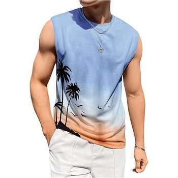 Tarpvalstybiniai 2025 m. Europos ir Amerikos vasaros nauji „Amazon AliExpress“ vyriški marškinėliai su liemene ir spausdintais laisvalaikio marškinėliais