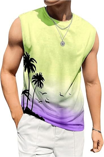 Tarpvalstybiniai 2025 m. Europos ir Amerikos vasaros nauji „Amazon AliExpress“ vyriški marškinėliai su liemene ir spausdintais laisvalaikio marškinėliais