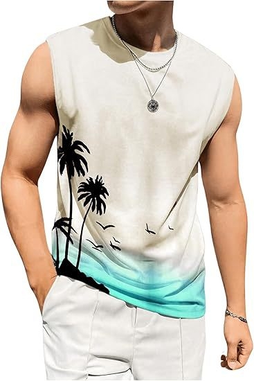 Tarpvalstybiniai 2025 m. Europos ir Amerikos vasaros nauji „Amazon AliExpress“ vyriški marškinėliai su liemene ir spausdintais laisvalaikio marškinėliais