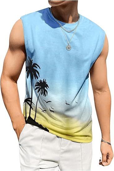 Tarpvalstybiniai 2025 m. Europos ir Amerikos vasaros nauji „Amazon AliExpress“ vyriški marškinėliai su liemene ir spausdintais laisvalaikio marškinėliais