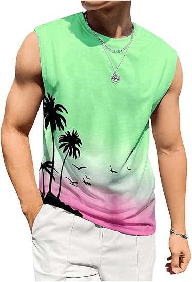 Tarpvalstybiniai 2025 m. Europos ir Amerikos vasaros nauji „Amazon AliExpress“ vyriški marškinėliai su liemene ir spausdintais laisvalaikio marškinėliais