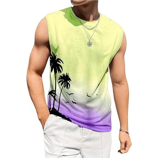 Tarpvalstybiniai 2025 m. Europos ir Amerikos vasaros nauji „Amazon AliExpress“ vyriški marškinėliai su liemene ir spausdintais laisvalaikio marškinėliais