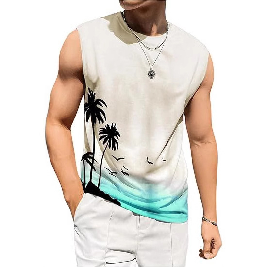Tarpvalstybiniai 2025 m. Europos ir Amerikos vasaros nauji „Amazon AliExpress“ vyriški marškinėliai su liemene ir spausdintais laisvalaikio marškinėliais