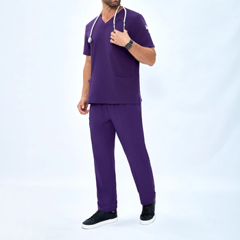 Meeste piiriülesed V-kaelusega kirurgilised pesuriided, mitme taskuga, lühikeste varrukatega, praktilised arsti- ja õe ilutööriided