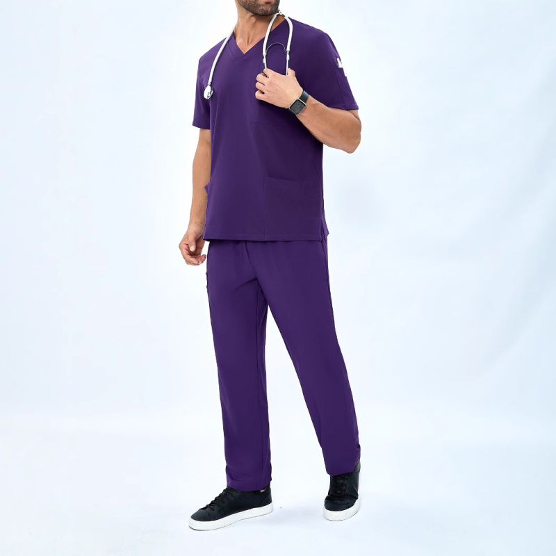 Meeste piiriülesed V-kaelusega kirurgilised pesuriided, mitme taskuga, lühikeste varrukatega, praktilised arsti- ja õe ilutööriided