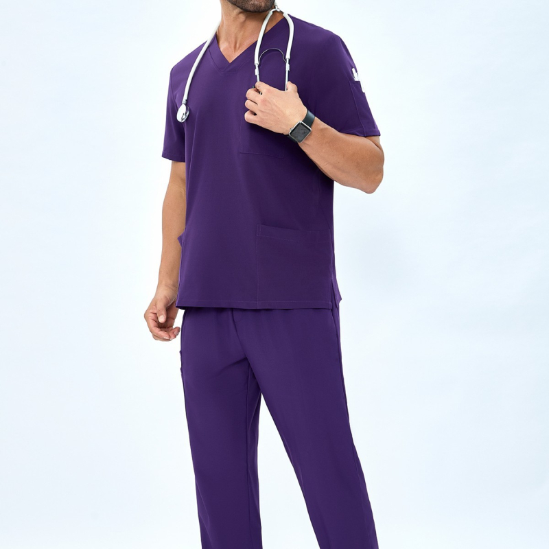 Meeste piiriülesed V-kaelusega kirurgilised pesuriided, mitme taskuga, lühikeste varrukatega, praktilised arsti- ja õe ilutööriided
