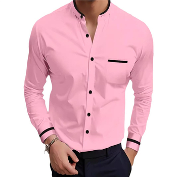 Мъжка риза с дълъг ръкав, едноцветна, нова, 2024 г., с джобен дизайн и райета, красива, ежедневна, MB12