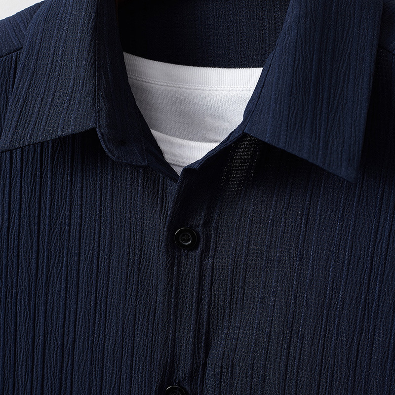 Muška prugasta košulja kratkih rukava s ovratnikom na kopčanje i kratkim hlačama s vezicama iz 2025. Amazon Cross-Border muške izrade