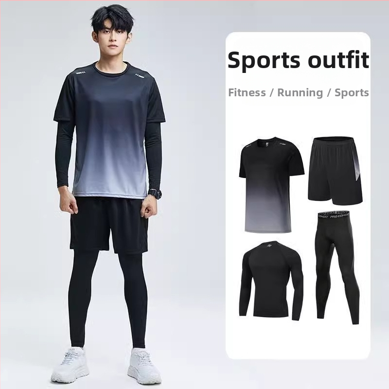 Есенни и зимни нови спортни костюми, мъжки дрехи за бягане, фитнес, сутрешни дрехи за бягане и езда, ежедневни, тесни, бързосъхнещи дрехи