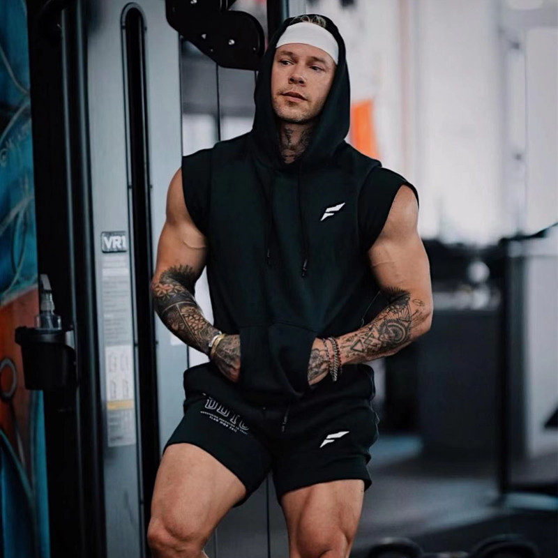 Jauns amerikāņu sporta fitnesa veste vīriešu bezpiedurkņu basketbola kostīms ar kapuci, boksa treniņu brīvā dabā
