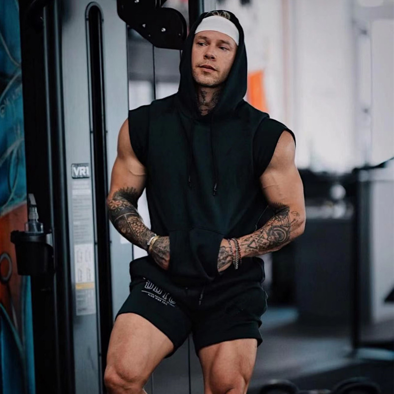 Uus American Sports Fitness Vest meeste varrukateta kapuutsiga korvpalliülikond poksitreeninguks ja lahtiseks topiks mõeldud õueriided