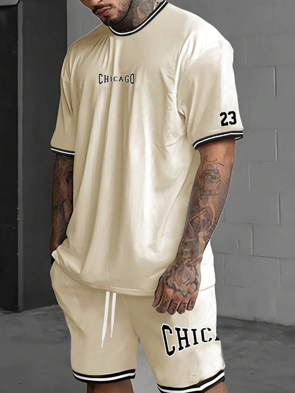 Lühikeste varrukatega meeste T-särk, suvine uusmoodne mustvalge disainiga ülikond nr 23 ME2-MA1