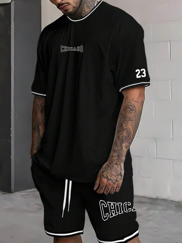 Lühikeste varrukatega meeste T-särk, suvine uusmoodne mustvalge disainiga ülikond nr 23 ME2-MA1