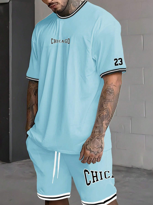 Lühikeste varrukatega meeste T-särk, suvine uusmoodne mustvalge disainiga ülikond nr 23 ME2-MA1