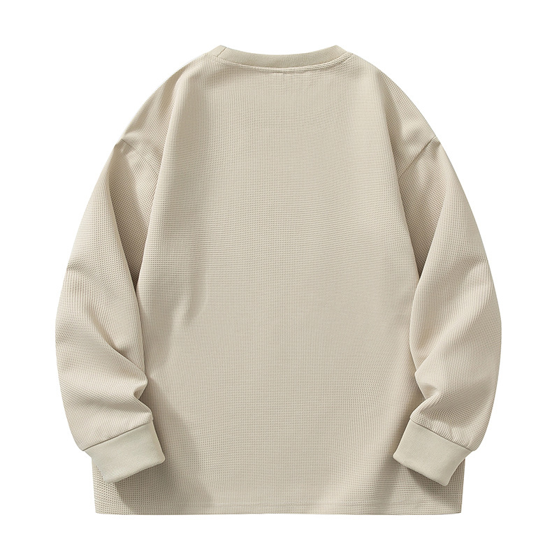 Férfi hosszú ujjú póló, őszi-téli divatos, kerek nyakú pulóver, laza, gyapjúval bélelt, lezser, férfi ing, pulóver