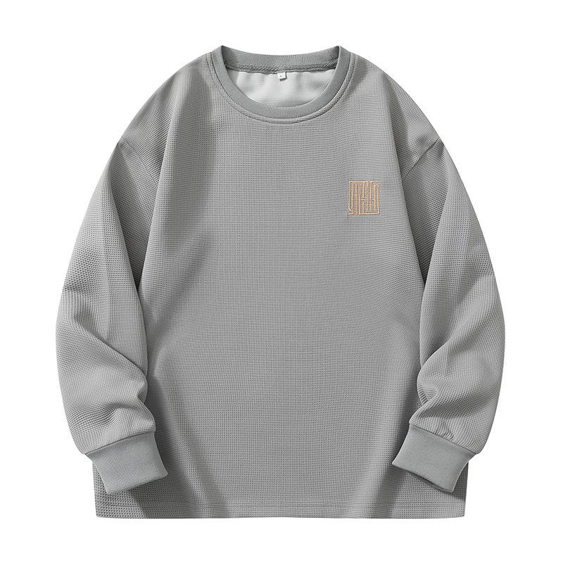 Férfi hosszú ujjú póló, őszi-téli divatos, kerek nyakú pulóver, laza, gyapjúval bélelt, lezser, férfi ing, pulóver