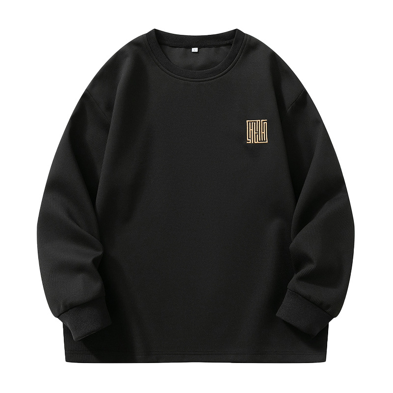 Férfi hosszú ujjú póló, őszi-téli divatos, kerek nyakú pulóver, laza, gyapjúval bélelt, lezser, férfi ing, pulóver