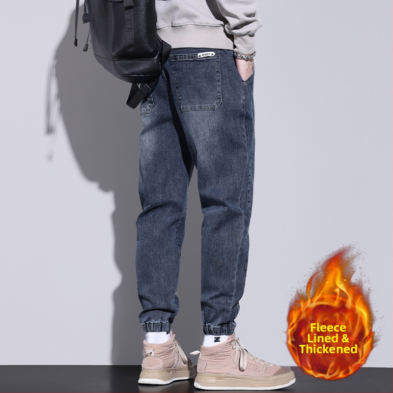 Blugi elastici pentru bărbați, lejeri, asortați, de marcă la modă, casual, cu legături la gleznă, 2023, primăvară și toamnă, noi pantaloni harem