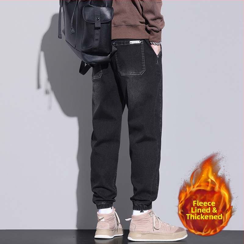 Blugi elastici pentru bărbați, lejeri, asortați, de marcă la modă, casual, cu legături la gleznă, 2023, primăvară și toamnă, noi pantaloni harem