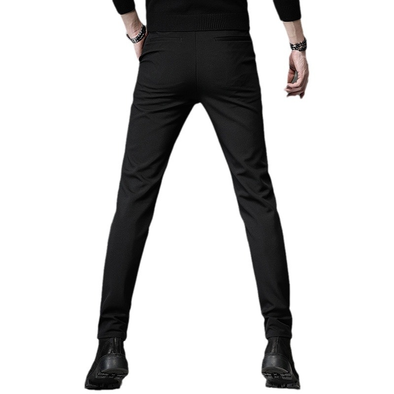 Meeste jääsiidist mustad vabaajapüksid, kitsad koonusjad püksid, kevad- ja sügisstiil, meeste kortsukindlad pikad äripüksid, trendikad