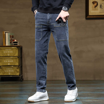 Blugi bărbați, pantaloni drepți, stil Tube, slim fit, stil de primăvară și toamnă, nou-veniți, High Street, pantaloni de lucru la modă, all-match