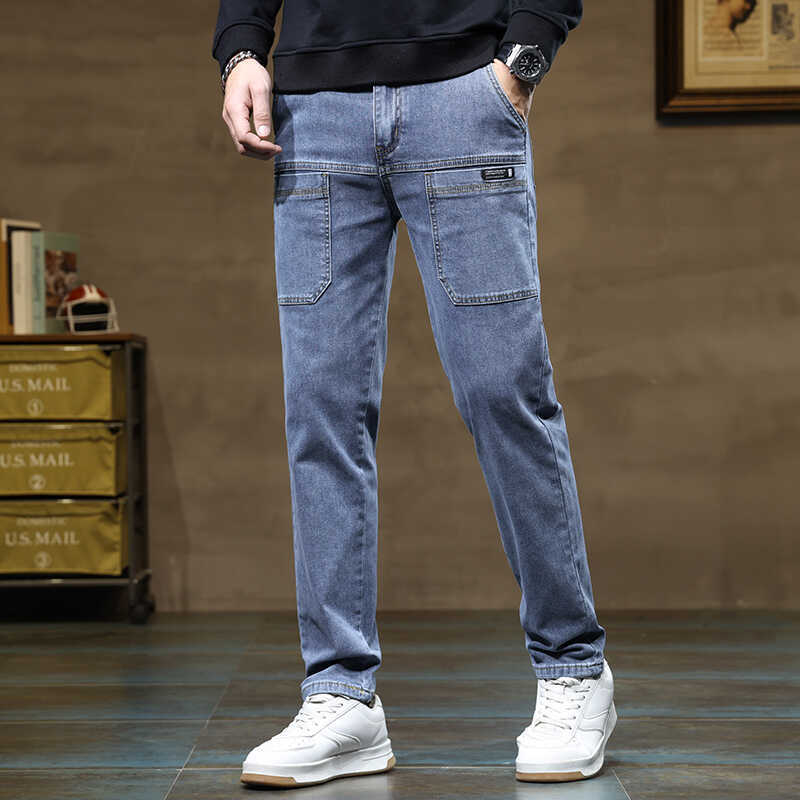 Blugi bărbați, pantaloni drepți, stil Tube, slim fit, stil de primăvară și toamnă, nou-veniți, High Street, pantaloni de lucru la modă, all-match