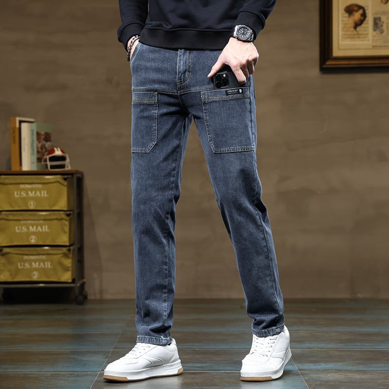 Blugi bărbați, pantaloni drepți, stil Tube, slim fit, stil de primăvară și toamnă, nou-veniți, High Street, pantaloni de lucru la modă, all-match