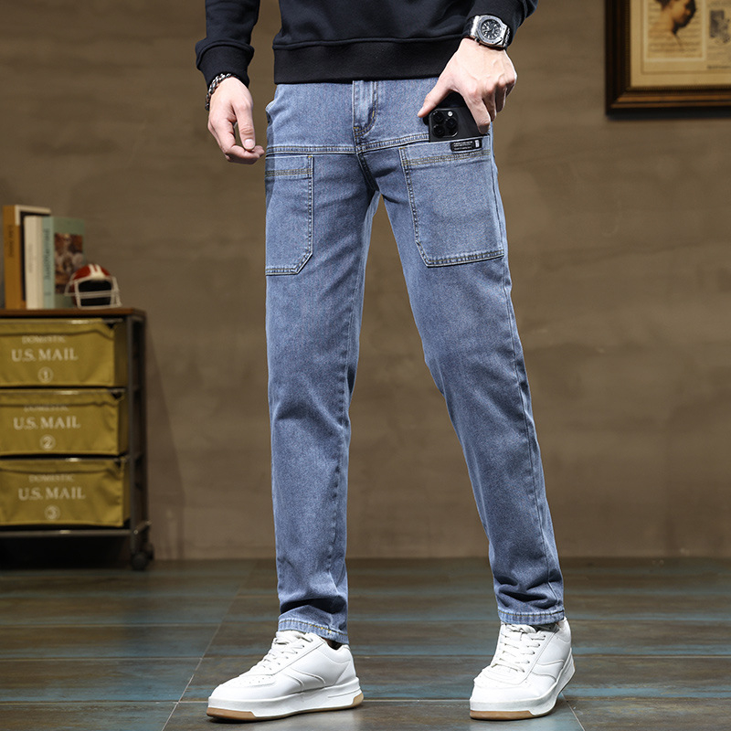 Blugi bărbați, pantaloni drepți, stil Tube, slim fit, stil de primăvară și toamnă, nou-veniți, High Street, pantaloni de lucru la modă, all-match