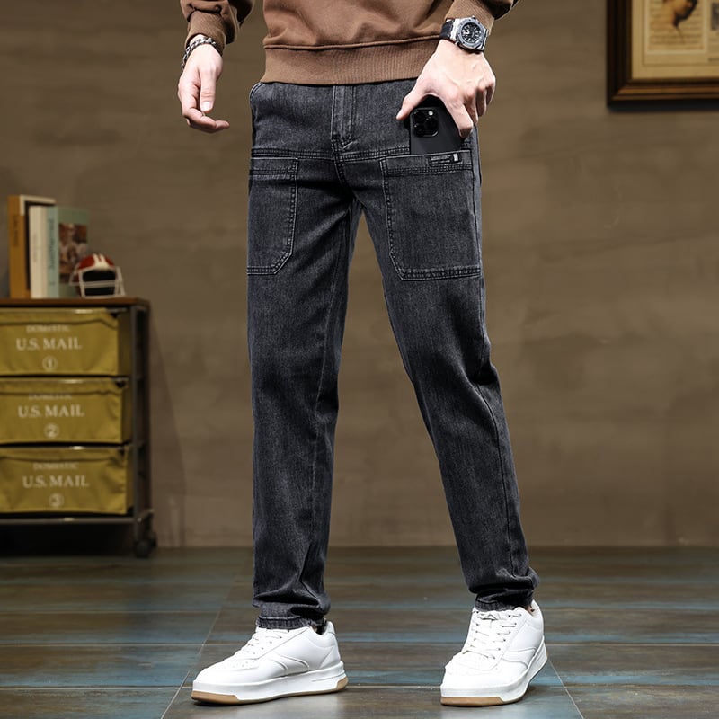 Blugi bărbați, pantaloni drepți, stil Tube, slim fit, stil de primăvară și toamnă, nou-veniți, High Street, pantaloni de lucru la modă, all-match