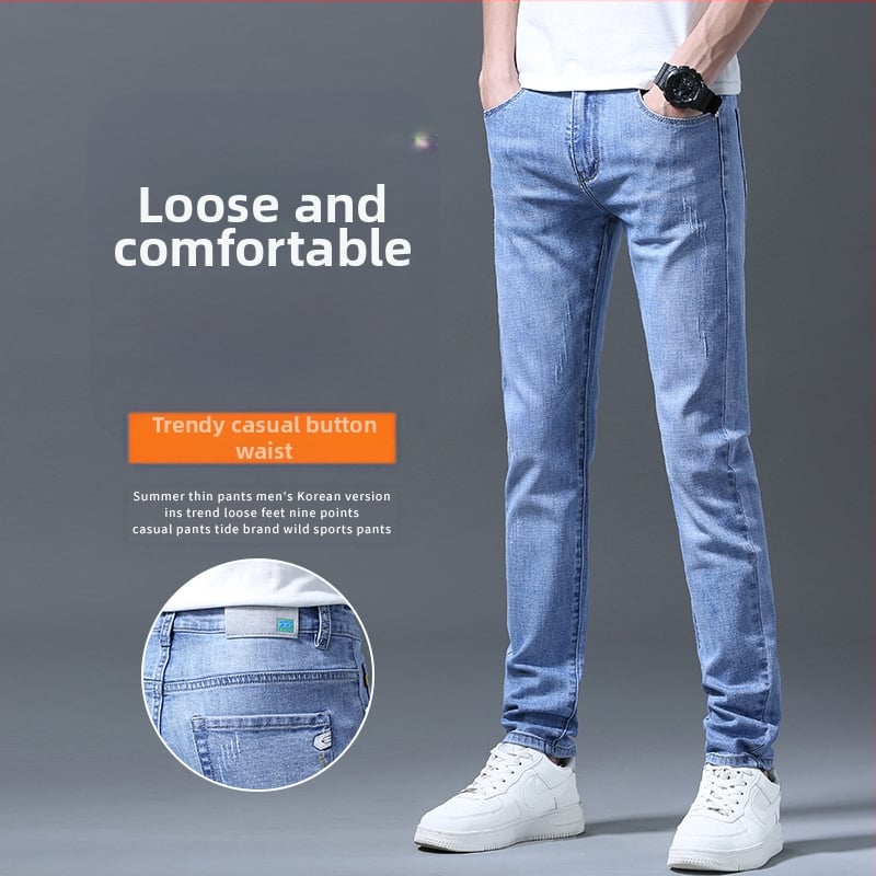 Blugi elastici pentru bărbați, pantaloni drepți, slim, coreeni, albaștri, pentru tineri, business casual, mărime plus, pantaloni lungi, la modă, bărbați, en-gros