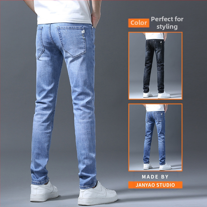Pánske strečové džínsy, úzke rovné nohavice, kórejské modré, mládežnícke, business, ležérne, plus size, dlhé nohavice, trendy pánske veľkoobchodné