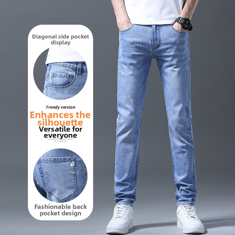 Pánske strečové džínsy, úzke rovné nohavice, kórejské modré, mládežnícke, business, ležérne, plus size, dlhé nohavice, trendy pánske veľkoobchodné