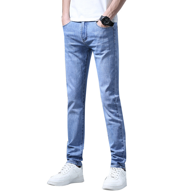 Pánske strečové džínsy, úzke rovné nohavice, kórejské modré, mládežnícke, business, ležérne, plus size, dlhé nohavice, trendy pánske veľkoobchodné