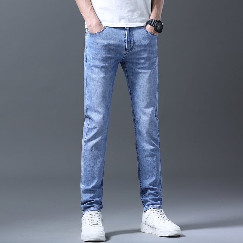Pánske strečové džínsy, úzke rovné nohavice, kórejské modré, mládežnícke, business, ležérne, plus size, dlhé nohavice, trendy pánske veľkoobchodné