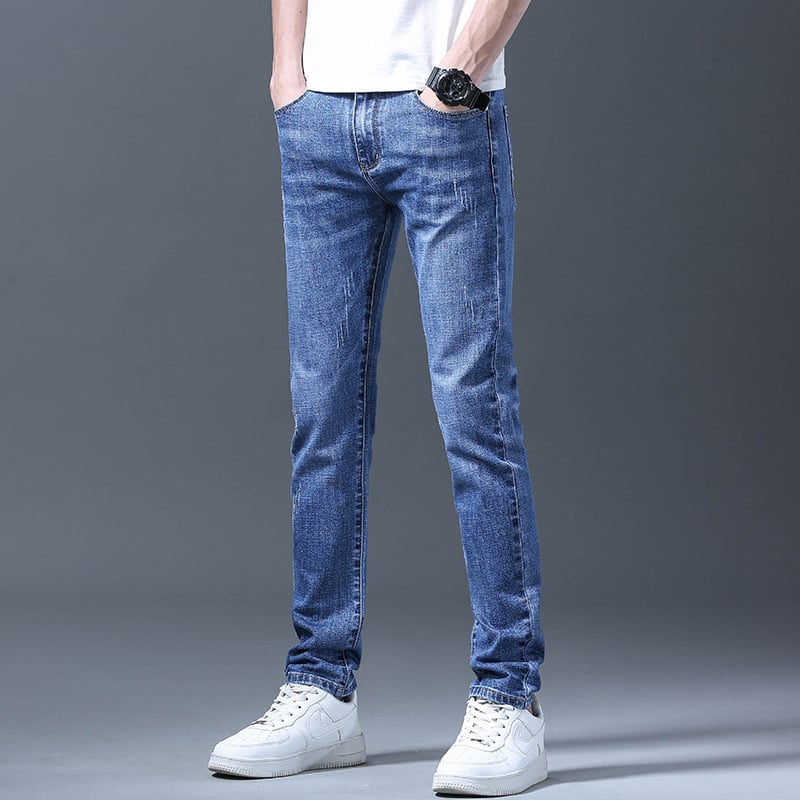 Pánske strečové džínsy, úzke rovné nohavice, kórejské modré, mládežnícke, business, ležérne, plus size, dlhé nohavice, trendy pánske veľkoobchodné