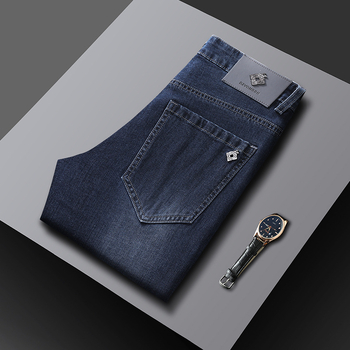 Jarné a jesenné nové hrubé pánske džínsy, európska módna značka, ľahké luxusné pánske malé rovné džínsy, pánske nohavice, dropshipping