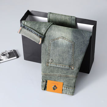 Jarné a jesenné nové hrubé pánske džínsy, európska módna značka, ľahké luxusné pánske malé rovné džínsy, pánske nohavice, dropshipping