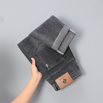 Jarné a jesenné nové hrubé pánske džínsy, európska módna značka, ľahké luxusné pánske malé rovné džínsy, pánske nohavice, dropshipping