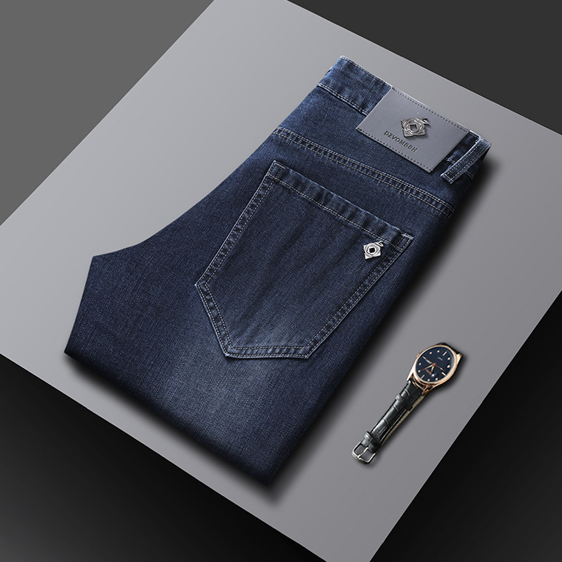 Jarné a jesenné nové hrubé pánske džínsy, európska módna značka, ľahké luxusné pánske malé rovné džínsy, pánske nohavice, dropshipping