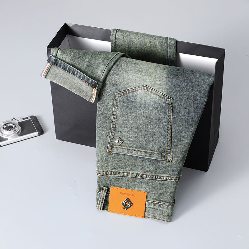 Jarné a jesenné nové hrubé pánske džínsy, európska módna značka, ľahké luxusné pánske malé rovné džínsy, pánske nohavice, dropshipping