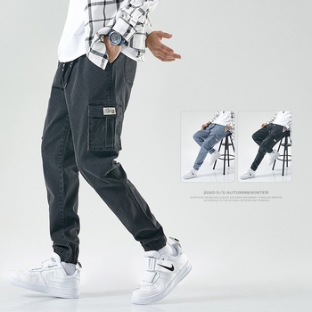 Pantaloni sport pentru bărbați, de primăvară și toamnă, lejeri, casual, lungi, groși, blugi de lucru, pantaloni legați la gleznă, pantaloni plus size